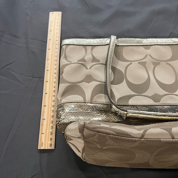 Coach Gold Jacquard Signature Gold Sequins Zip Tote Purse - Picture 7 of 8